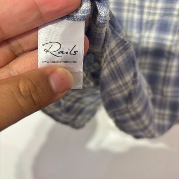 Rails Women's Button-Up Shirt Heather Blue Small Checked Slim Fit Long Sleeve - Picture 5 of 8